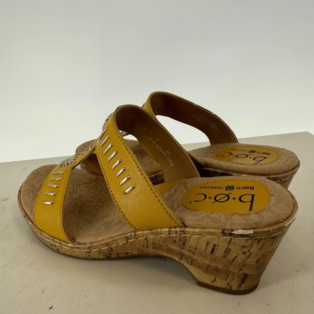 B.O.C. Born Concept‎ Floral Open Toe Platform Heel Wedge Sandals Yellow Size 7